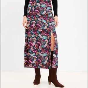LOFT Multicolor Paisley Midi Skirt with Side Slit